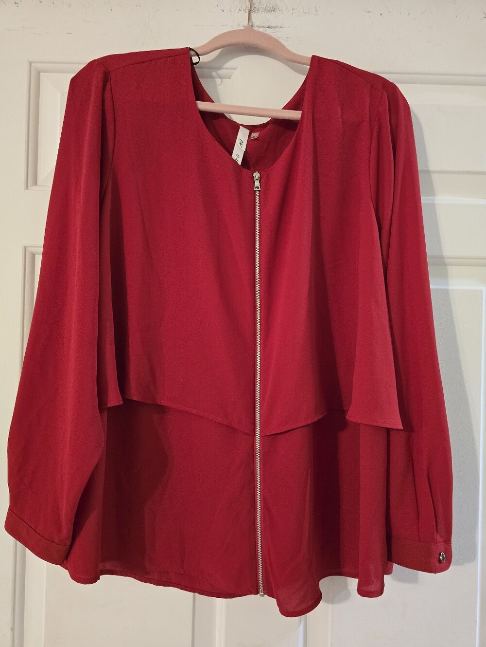 NY Collection Red Zip-Front Dress Top